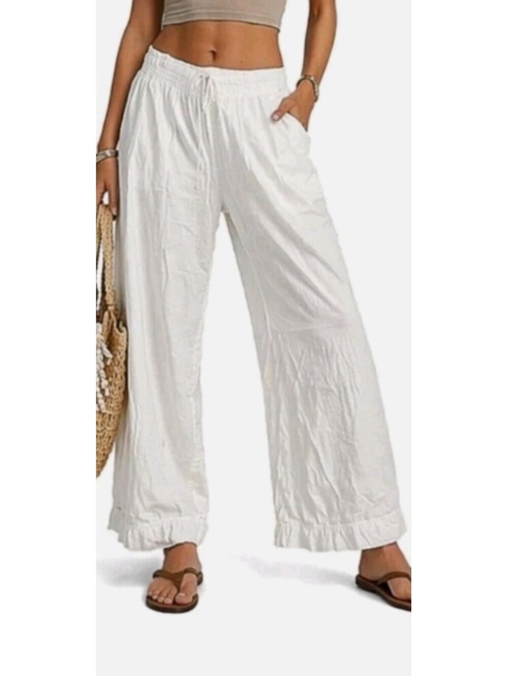 Old Navy Linen Blend Wide Leg Pants Womens Size XL White Relaxed Beach